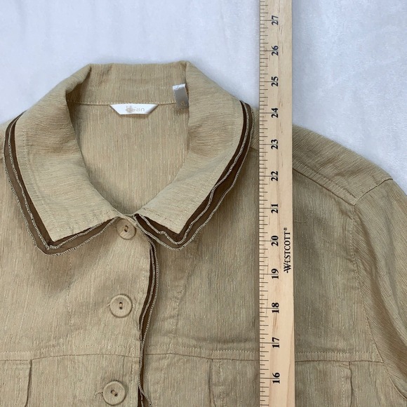 Kleen Beige Silk Linen Blend Button Down Shirt Jacket Blouse Sz XL Casual Career - Picture 7 of 8